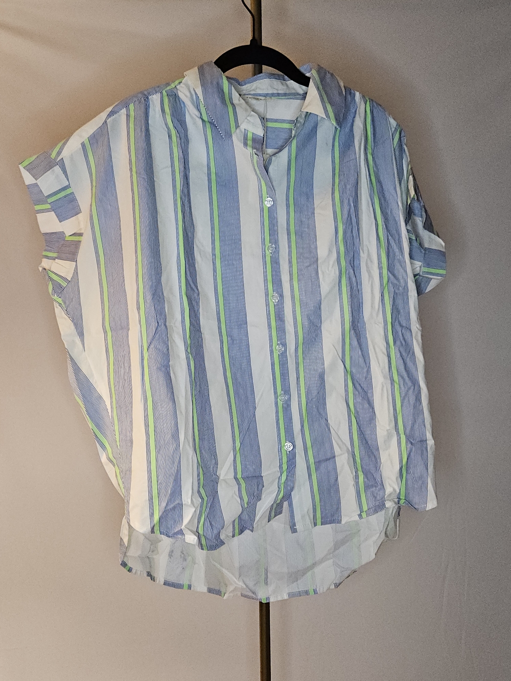 JODIFL Blue, White & Green Striped Button-Down Shirt